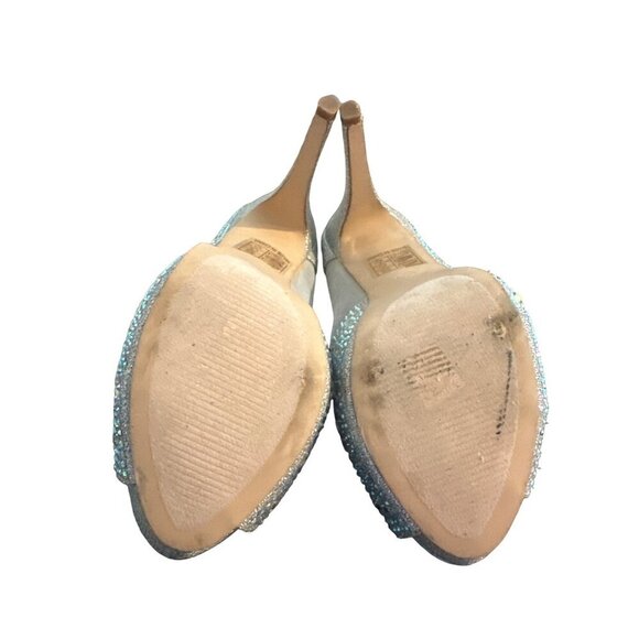 Lauren Lorraine Heels Silver WeddingAll Over Beading Peep Toe 5”  Mesh Sides 9.5 - Picture 10 of 10